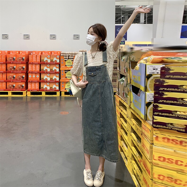 新品 现货 夏季牛仔水机工艺背带裙 2C032 129 P105 K158图片