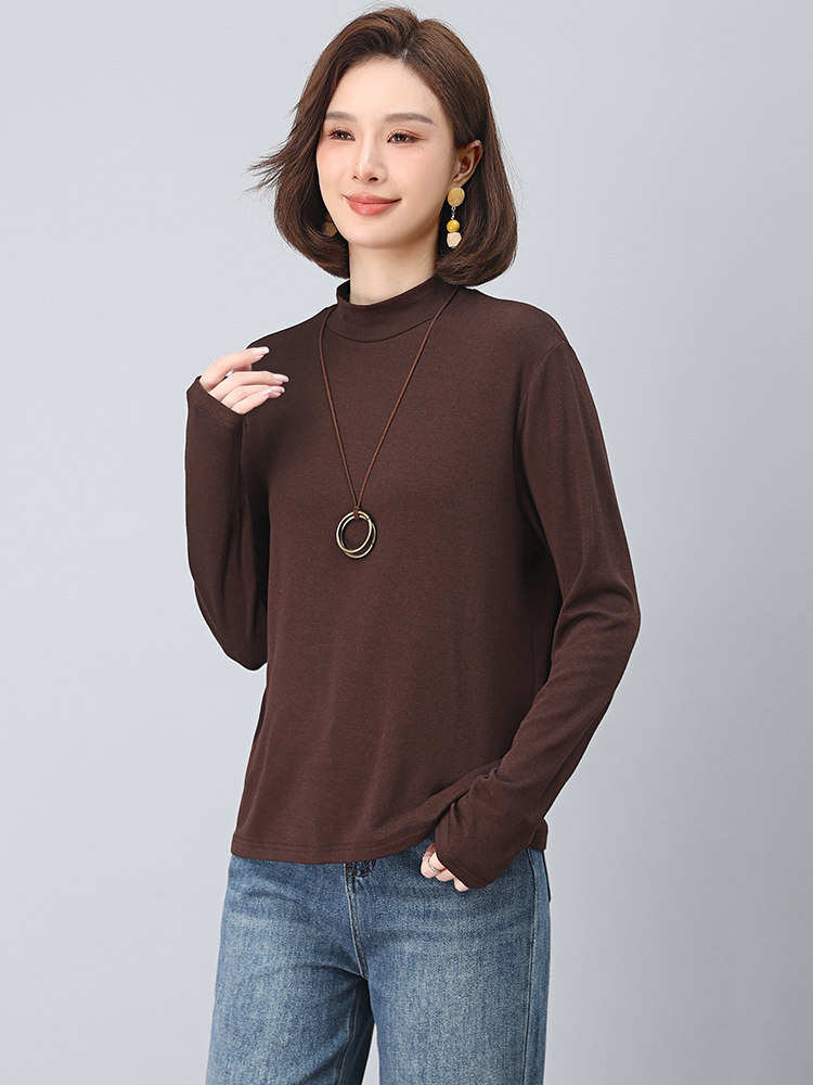 简约打底衫2025秋季新款衣服女装棉法式气质修身上衣,女装T恤,江忆布依