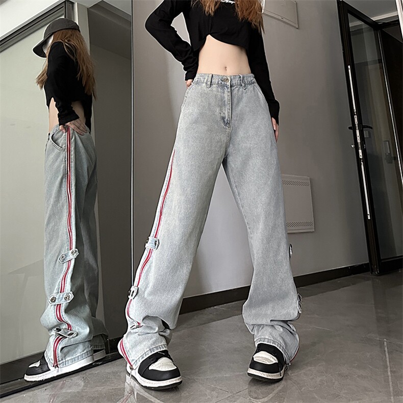 B221美式ins高街暗黑小众毛边破洞直筒牛仔裤LK23112-P75控98，男装牛仔裤，电商B221