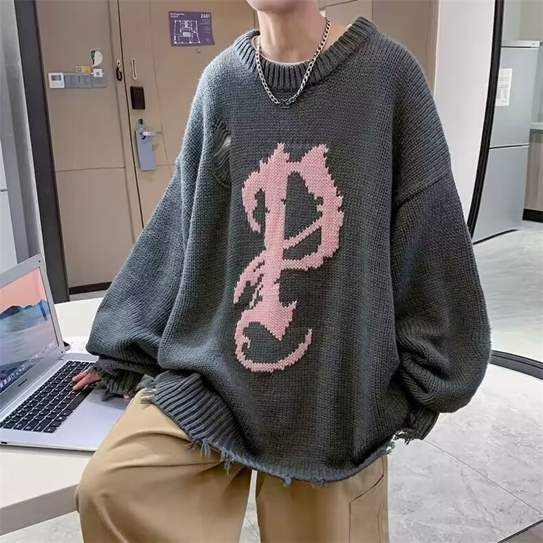 慵懒风复古宽松小众针织衫男女秋冬大码显瘦遮肚外穿长袖上衣,男装针织衫/毛衣,四季星座218-1