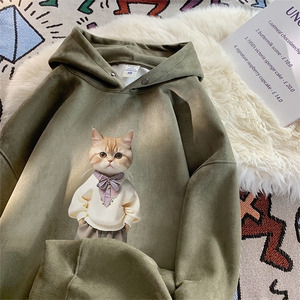 2025秋季新款日系猫咪印花麂皮绒宽松连帽卫衣wljp4048-特p45控79图片