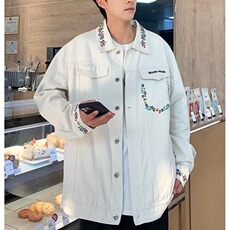 美式街头牛仔外套男潮流百搭宽松夹克高街痞帅印花上衣218/P70，男装夹克，星座506