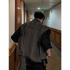 烟灰色牛仔背心马甲外套男女款秋季日系简约宽松工装复古马夹坎肩，男装背心/马甲，星座506A