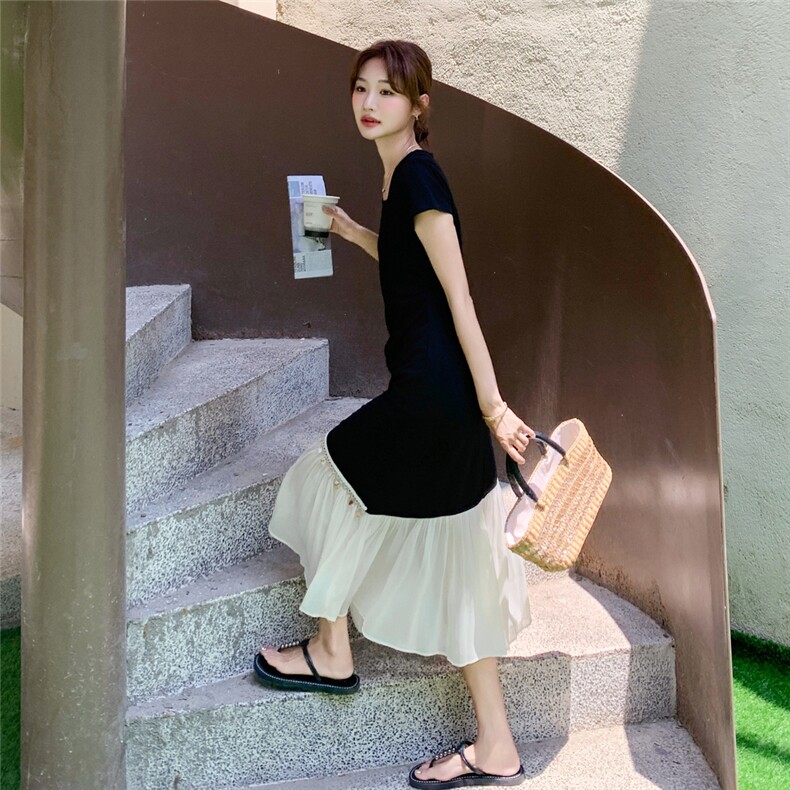 新品现货2025夏装新款针织拼接连衣裙2C116-2527-P125-K188,女装连衣裙,2C116