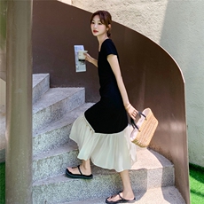 新品现货2025夏装新款针织拼接连衣裙2C116-2527-P125-K188，女装连衣裙，2C116