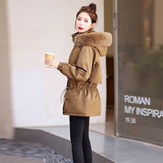 2023年冬季新款连帽派克服韩版大码宽松简约带毛领毛毛外套女棉服，女装派克服，奕薇雅