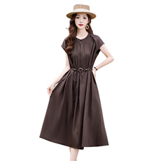 天丝棉连衣裙女夏轻奢高级感时尚洋气收腰遮肚子减龄显瘦衬衫裙子，女装连衣裙，靓衣阁