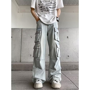 继续爆卖 高街牛仔裤男女潮流多口袋2025春季ins长裤RK1842-P56图片