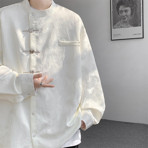 8XL-M 特大码新中式蝴蝶扣暗纹长袖衬衫男复古装小众唐装CS509P55图片