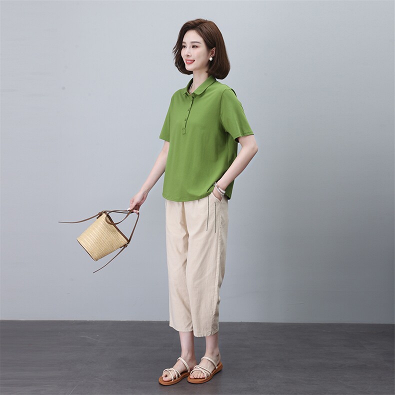 时尚女装POLO衫套装八分裤休闲裤612显瘦百搭气质款,女装套装/套裙,3200格调