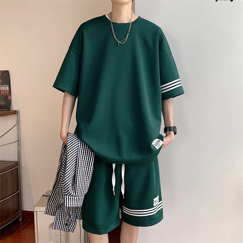 直播品质！2024夏季新款男士珠地短袖T恤套装学生一套TZP001P70,男装T恤,电商B220