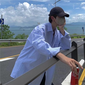 WE1570-P37 2025春秋高级感休闲宽松条纹情侣长袖衬衫图片