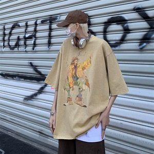 潮牌宽松短袖t恤蜡染美式复古高街水洗做旧517A-2-SX241-P38图片