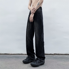 B221美式ins高街小众情侣款个性毛边牛仔裤LK23013-P60控78，男装牛仔裤，电商B221