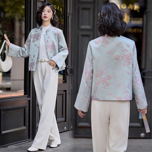水衣源2797A款新中式提花料立体花小立领羽绒服女气质保暖外套图片