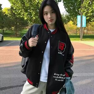 W9571-P70 网图现货 新款美式复古刺绣棒球服外套撞色拼接夹克图片
