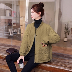 现货-2024年冬季新款韩版宽松休闲宽松纯色棒球领外套百搭棉服，女装棉衣/棉服，霓裳依族