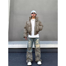 现货5W件冬季三防重磅硬挺boxy短款羽绒立领PU皮棉衣外套加厚棉服，男装棉衣，电商A486