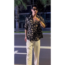 ins港风夏季短袖花衬衫男女复古痞帅夏威夷沙滩情侣宽松衬衣C576，男装T恤，星座1116A（原606A-3）
