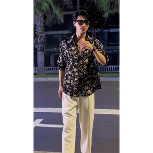 ins港风夏季短袖花衬衫男女复古痞帅夏威夷沙滩情侣宽松衬衣 C576图片