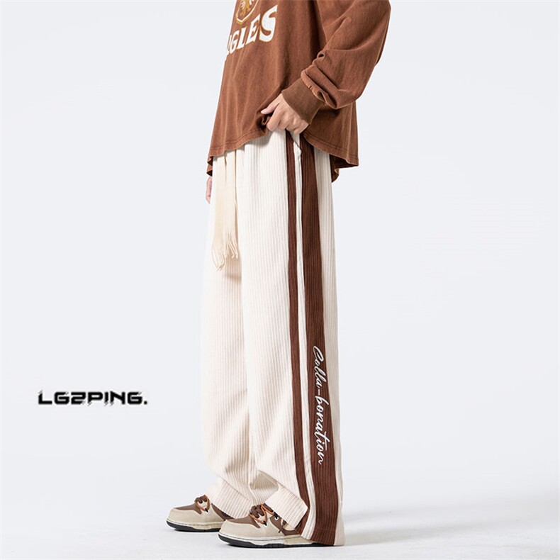 K8811P50光影墙秋季新款灯芯绒裤子男款休闲裤撞色拼接大码潮，男装休闲裤，电商A026-1