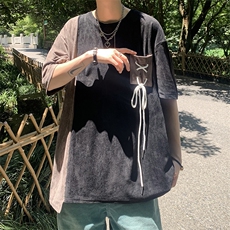 男士短袖t恤夏季新款潮流撞色五分袖潮牌鹿皮绒小众设计中袖上衣，男装T恤，星座1013