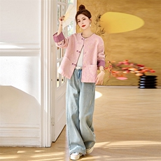 浮雕提花短外套女国风上衣2025春新款洋气新中式圆领夹克小个子，女装短外套，依万里