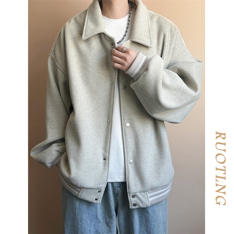 2024现货秋冬毛呢外套宽松百搭夹克上衣A351-AJ23140-P105控148,男装夹克,电商A351
