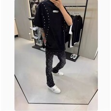 新款男士满钻牛仔裤个性微喇修身破洞潮流弹力休闲黑色裤子，男装牛仔裤，星座1210-1