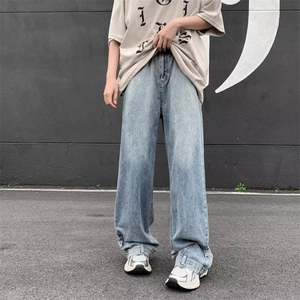 夏季无性别美式倒装口袋小众设计宽松休闲牛仔裤男女款10911-p50图片