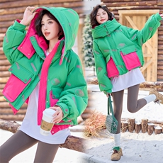 高级感撞色短款羽绒服女2024冬季新款加厚保暖超好看小个子面包服，女装羽绒服，雅静靓衣