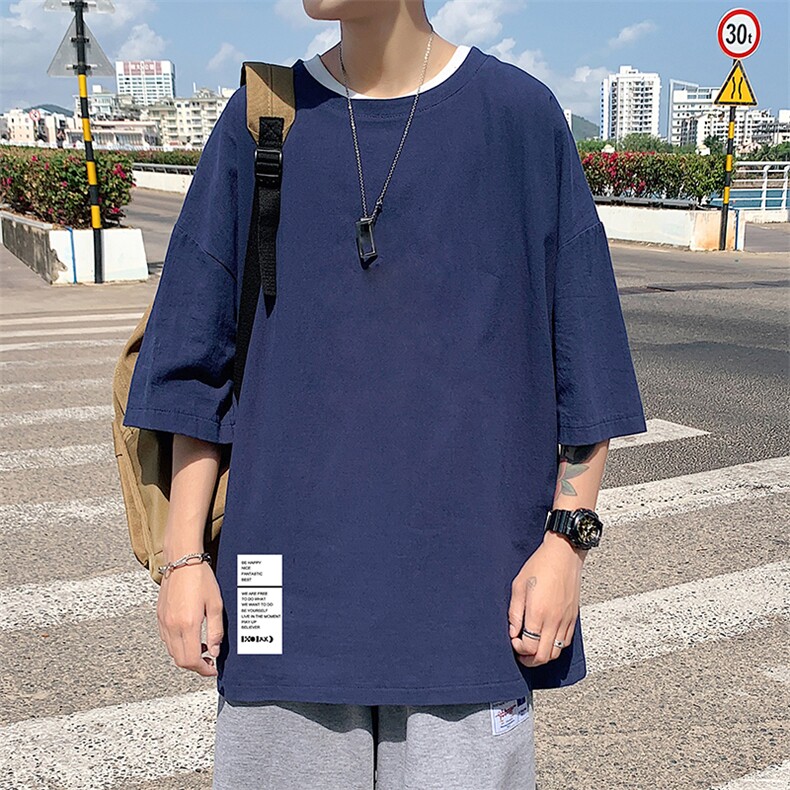 YT26045-P30亚短袖t恤男大码五分袖男宽松七分袖港风模特,男装T恤,电商A040
