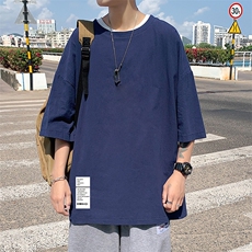 YT26045-P30亚短袖t恤男大码五分袖男宽松七分袖港风模特，男装T恤，电商A040
