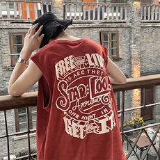 羊筋绒圆领印花T恤无袖背心夏季打底衫坎肩BX100-特P35控48，男装背心/马甲，星座216(原A116)