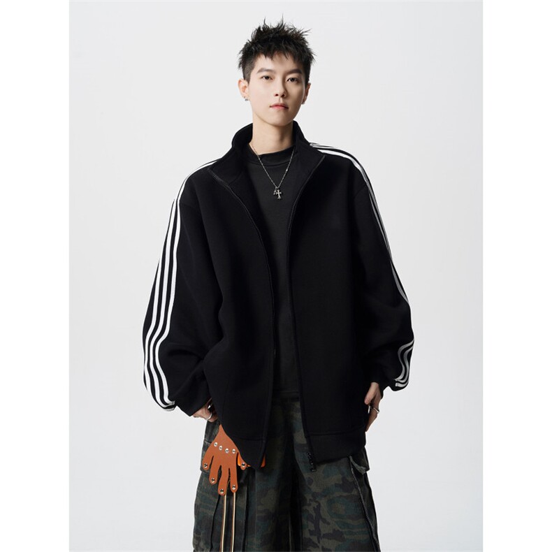 开衫卫衣潮牌宽松三条杠撞色长袖外套情侣夹克-WY46-网图,男装夹克,星座1002-2