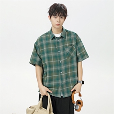 夏季韩版潮流复古格子短袖衬衫翻领帅气衬衣DSA157B-CS4231-P38，男装T恤，电商A157B