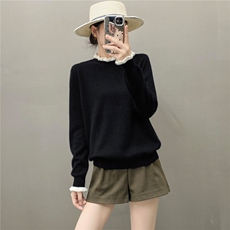 2025百搭时尚简约木耳边半高领针织羊绒衫，女装羊绒衫，国旺羊绒