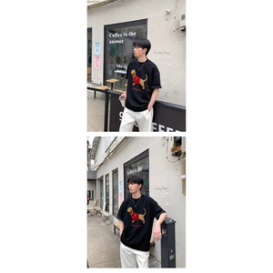 M443-P38 夏季空气层亲肤感腊肠狗毛巾绣短袖宽松T恤男女图片