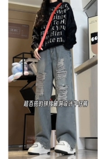 26春款潮牌直筒高街休闲裤街头风oversize破洞牛仔K606TP48控78，男装休闲裤，电商A102B