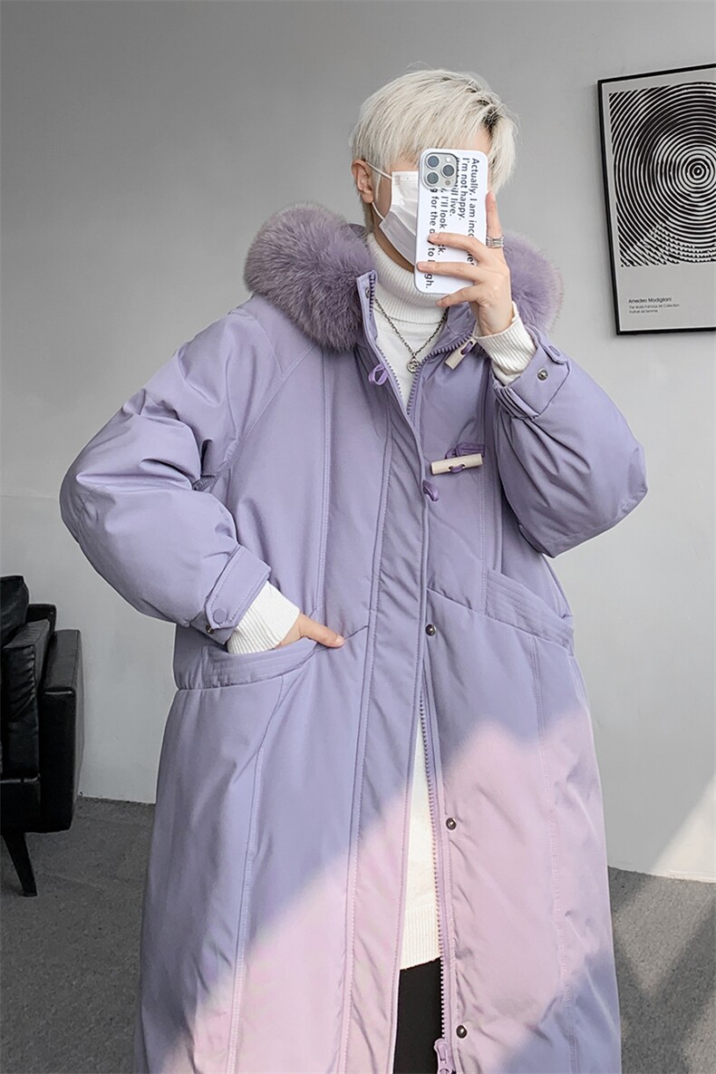 8XL-M90白鸭绒大毛领羽绒服男中长款过膝设计感牛角扣YRFC05P398,男装羽绒服,电商D206-1