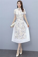 2023夏装新款时尚气质旗袍领设计简约优雅修身显瘦连衣裙，女装连衣裙，媚琳依坊