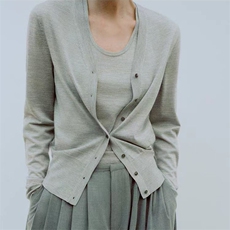 秋季新款女装针织衫修身显瘦羊毛开衫背心两件套百搭V领长袖外套，女装针织衫/毛衣，奢优羊绒