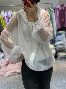夏季新款韩版泡泡纱宽松显瘦连帽防晒衣图片
