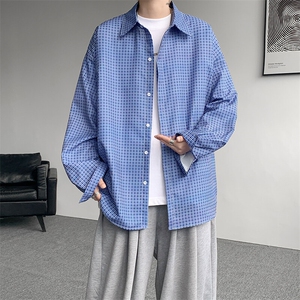 8XL-M长袖衬衫男夏季格子条纹衬衣宽松慵懒风防晒外套CS29005P45图片