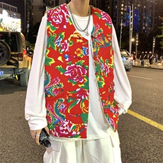 MJ203新中式男女盘扣大码棉马夹坎肩背心团队表演出汉服情侣外套，男装背心/马甲，星座115A(原星座507）