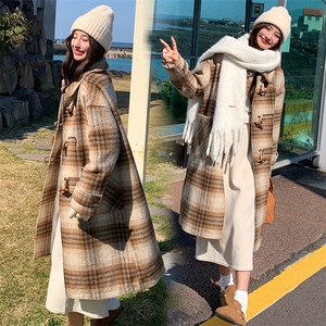 水衣源2530款格子羊毛呢羽绒服女中长款图片