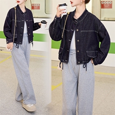 牛仔外套女春秋短款2025年新款设计感休闲宽松立领夹克小个子上衣，女装套装/套裙，潮流依族