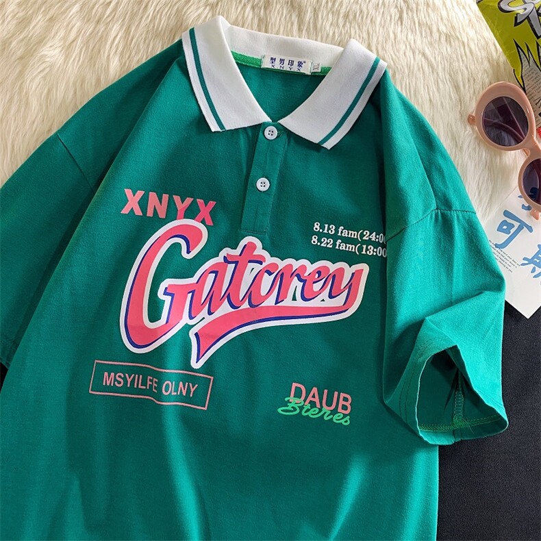 翻领polo衫男短袖夏季ins潮牌港风宽松潮流百搭半袖t恤PL0153-32，男装Polo衫，星座308B-1