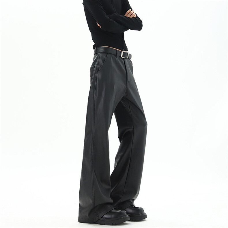 现货03美式高街vibe皮裤微喇PU皮休闲裤潮XZ211-1-K2449-P60，男装皮裤，星座211-1