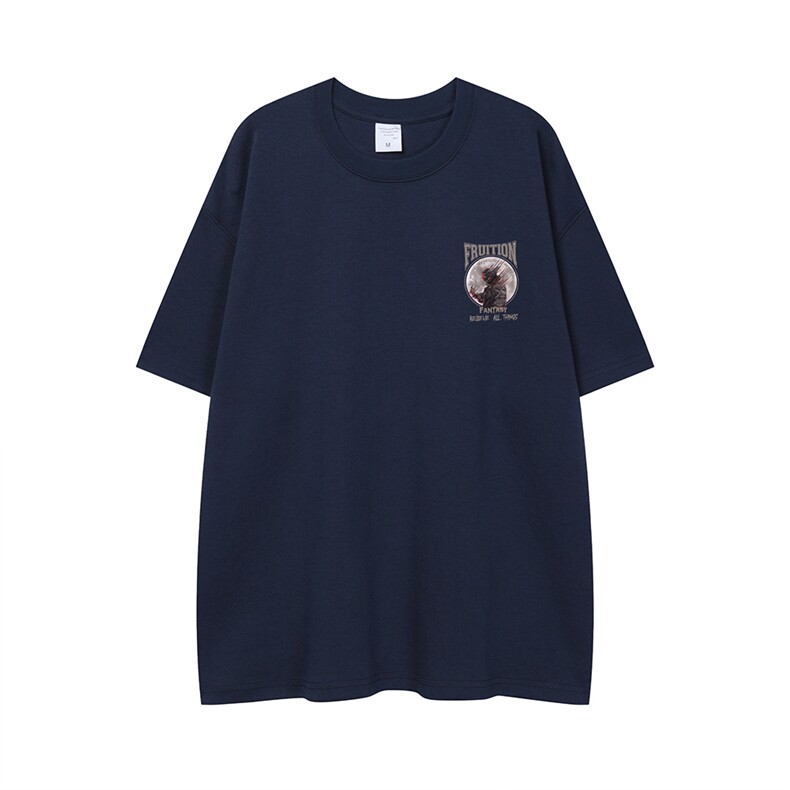 白底23新款夏季时尚百搭宽松圆领印花复古短袖T恤T6098P25控38,男装T恤,电商A268-1
